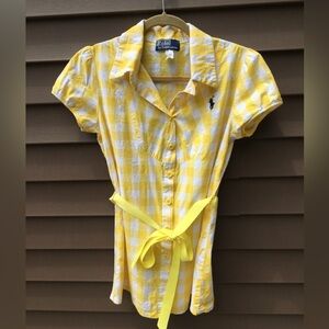 Polo by Ralph Lauren Women’s Yellow Gingham Blouse/Tunic Ribbon Waist-Tie